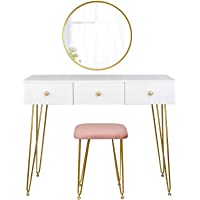 EUGAD Juego Mesa de Tocador con Taburete Acolchado de Terciopel y Espejo de Pared Tocador Moderno Escritorio con Espejo…
